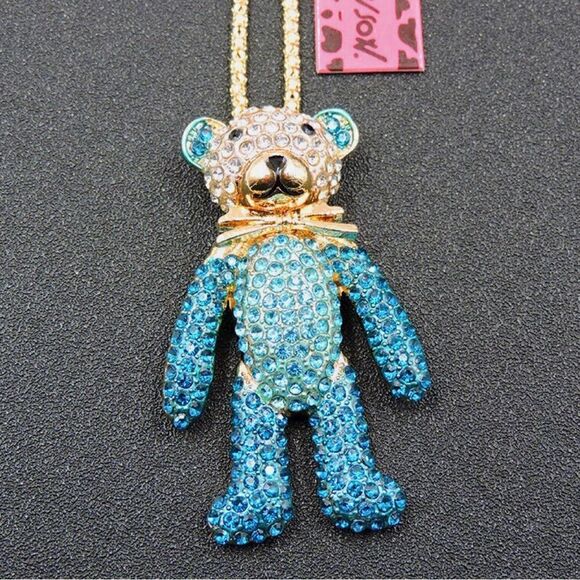 🩵 Betsey Johnson sparkling blue crystal teddy bear necklace 🩵 - Picture 2 of 3